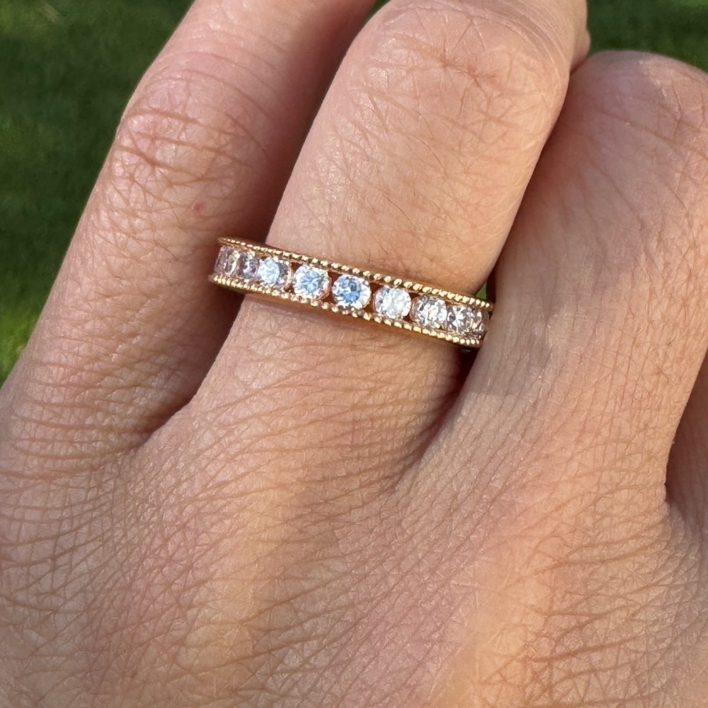 Elegant Rose Silver Women's Eternity Band lRing Rose Gold Plated Size 6
